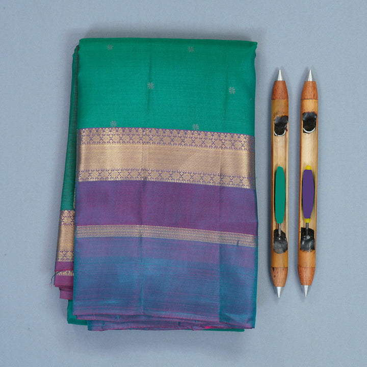 Hayagrivas Handloom Green Kanjivaram Silk Saree with Blue-Purple Border KBF977I22-1