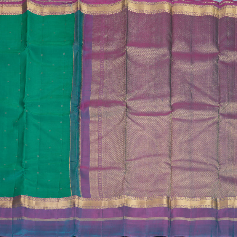 Hayagrivas Handloom Green Kanjivaram Silk Saree with Blue-Purple Border KBF977I22-1