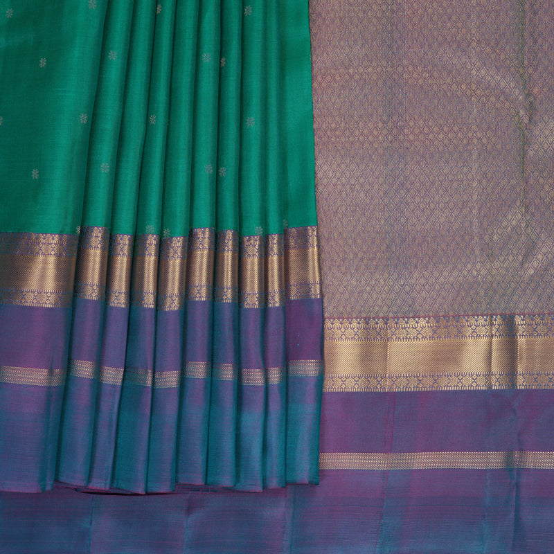 Hayagrivas Handloom Green Kanjivaram Silk Saree with Blue-Purple Border KBF977I22-1