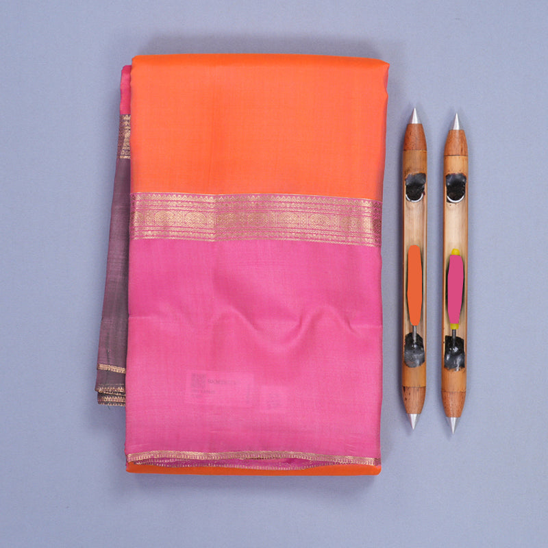 Hayagrivas Handloom Peach Orange Kanjivaram Silk Saree with Ganga Jamuna Border KBF977I23-1