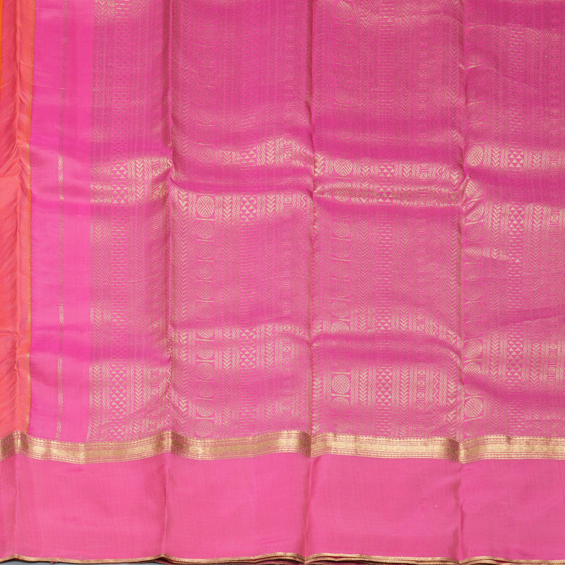 Hayagrivas Handloom Peach Orange Kanjivaram Silk Saree with Ganga Jamuna Border KBF977I23-1