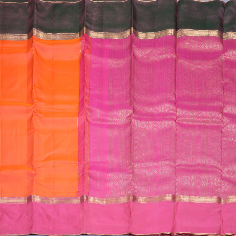 Hayagrivas Handloom Peach Orange Kanjivaram Silk Saree with Ganga Jamuna Border KBF977I23-1