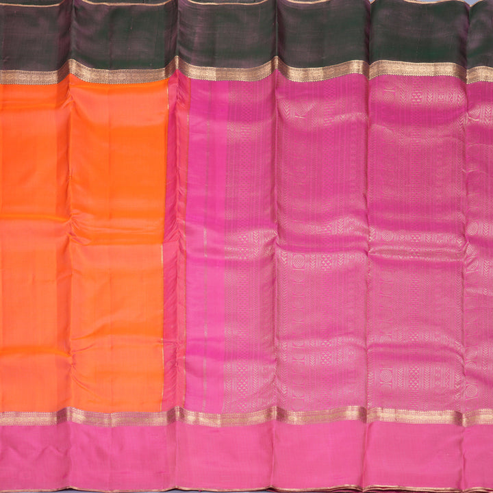 Hayagrivas Handloom Peach Orange Kanjivaram Silk Saree with Ganga Jamuna Border KBF977I23-1