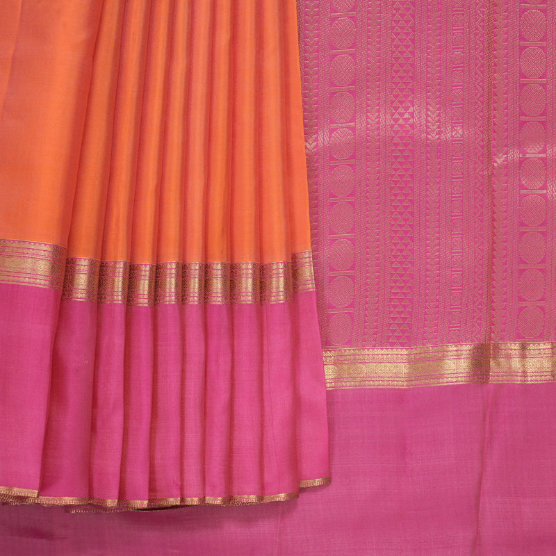 Hayagrivas Handloom Peach Orange Kanjivaram Silk Saree with Ganga Jamuna Border KBF977I23-1
