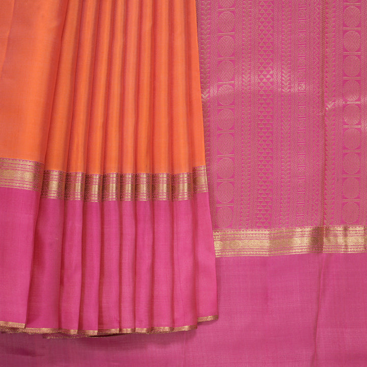 Hayagrivas Handloom Peach Orange Kanjivaram Silk Saree with Ganga Jamuna Border KBF977I23-1