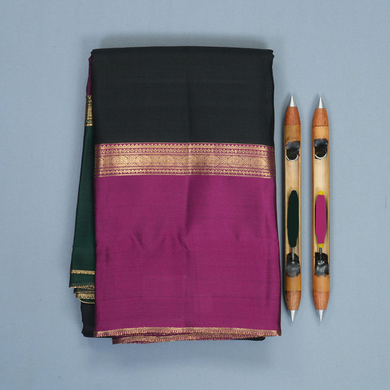 Hayagrivas Handloom Black Kanjivaram Silk Saree with Ganga Jamuna Border KBF977I23-2