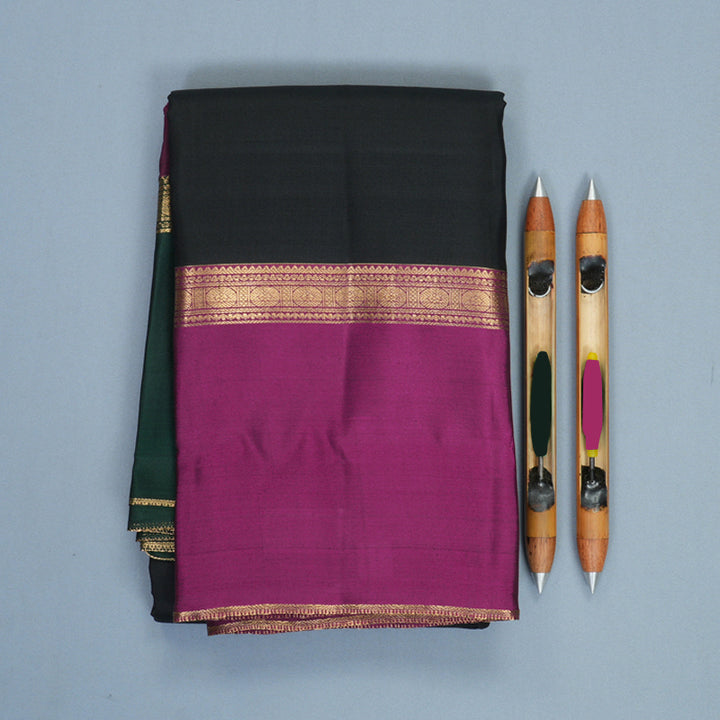 Hayagrivas Handloom Black Kanjivaram Silk Saree with Ganga Jamuna Border KBF977I23-2