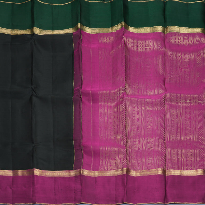 Hayagrivas Handloom Black Kanjivaram Silk Saree with Ganga Jamuna Border KBF977I23-2