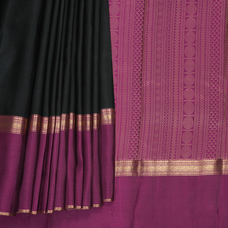 Hayagrivas Handloom Black Kanjivaram Silk Saree with Ganga Jamuna Border KBF977I23-2