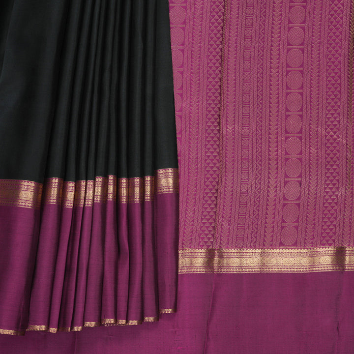Hayagrivas Handloom Black Kanjivaram Silk Saree with Ganga Jamuna Border KBF977I23-2