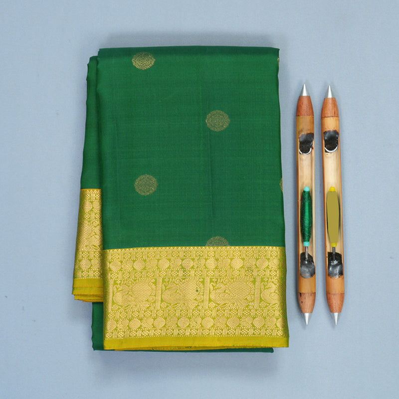 Hayagrivas Handloom Dark Green Kanjivaram Silk Saree with Leaf Green Border KBF977I24-3