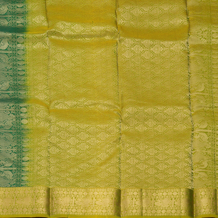 Hayagrivas Handloom Dark Green Kanjivaram Silk Saree with Leaf Green Border KBF977I24-3
