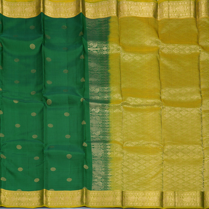 Hayagrivas Handloom Dark Green Kanjivaram Silk Saree with Leaf Green Border KBF977I24-3