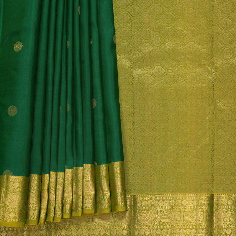 Hayagrivas Handloom Dark Green Kanjivaram Silk Saree with Leaf Green Border KBF977I24-3