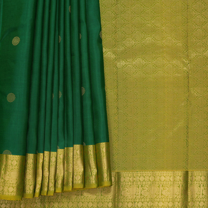 Hayagrivas Handloom Dark Green Kanjivaram Silk Saree with Leaf Green Border KBF977I24-3