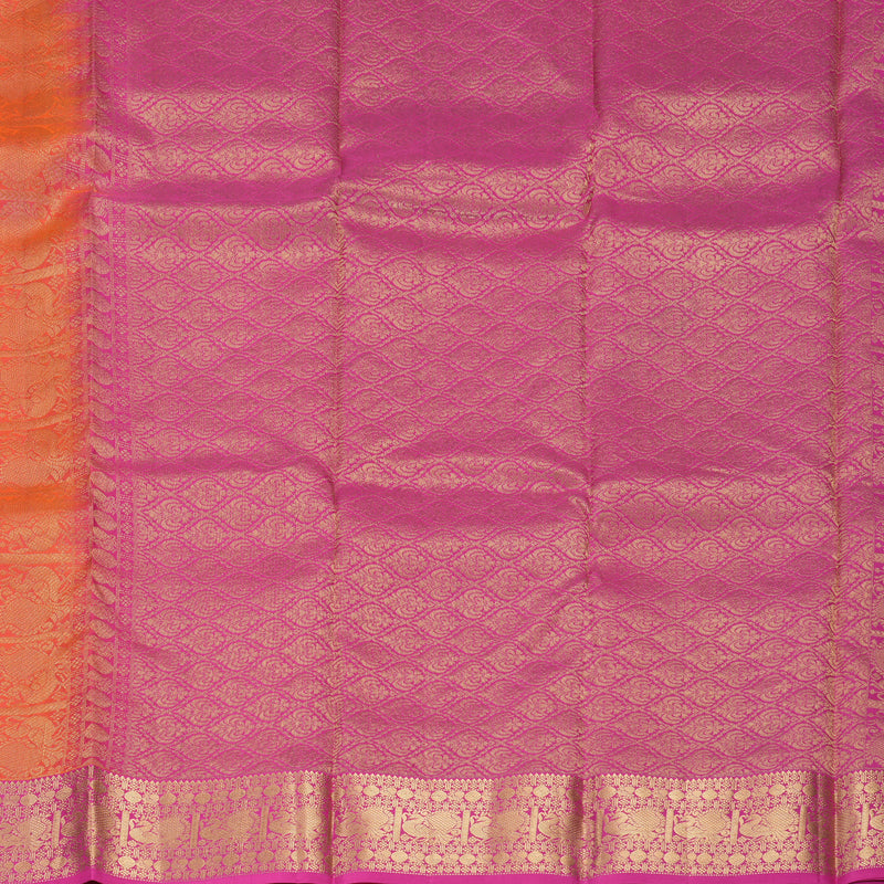 Hayagrivas Handloom Orangish-Pink Kanjivaram Silk Saree with Rani Pink Border KBF977I24-5
