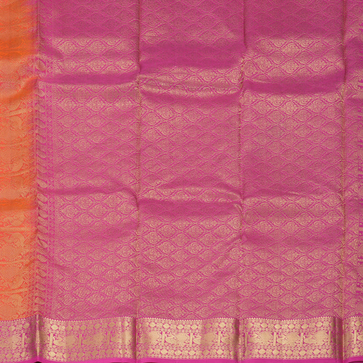 Hayagrivas Handloom Orangish-Pink Kanjivaram Silk Saree with Rani Pink Border KBF977I24-5