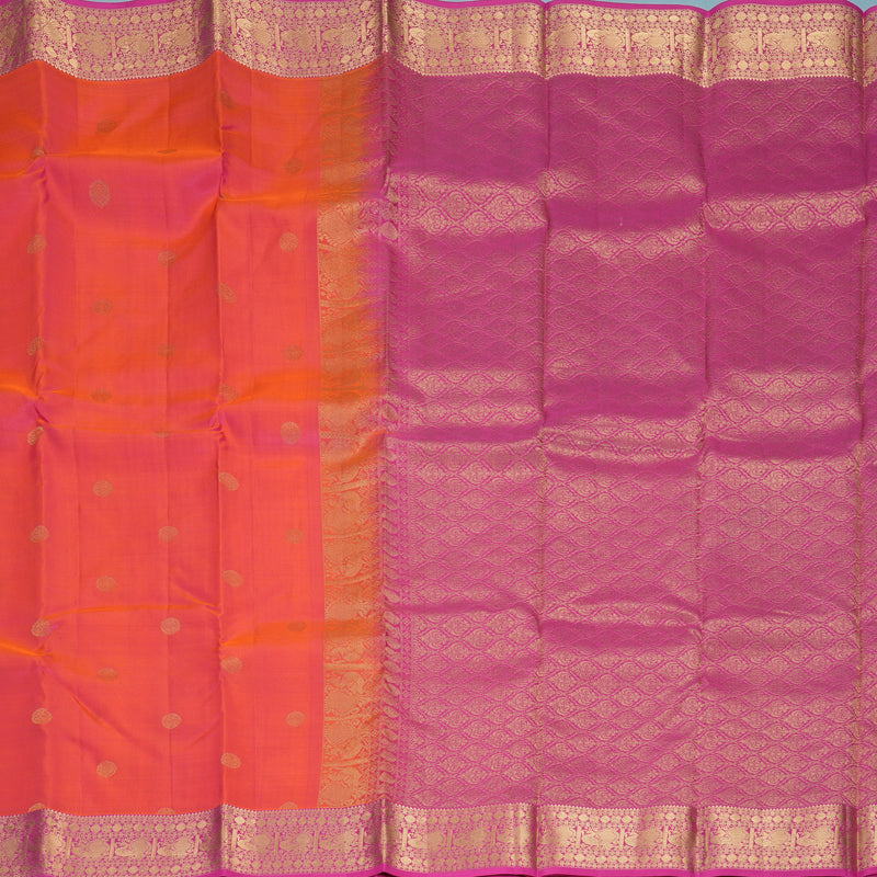 Hayagrivas Handloom Orangish-Pink Kanjivaram Silk Saree with Rani Pink Border KBF977I24-5