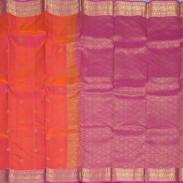 Hayagrivas Handloom Orangish-Pink Kanjivaram Silk Saree with Rani Pink Border KBF977I24-5