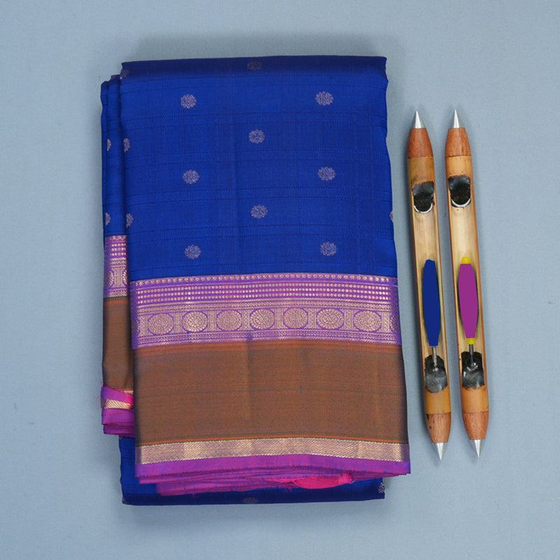 Hayagrivas Handloom MS Blue Kanjivaram Silk Saree with Mehandi Green Border KBF977I25-1