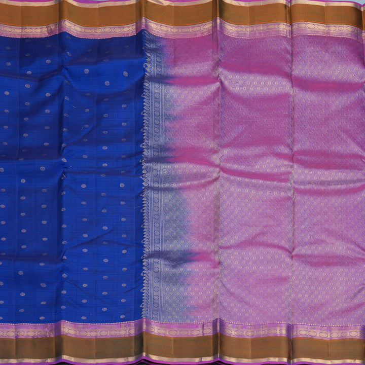 Hayagrivas Handloom MS Blue Kanjivaram Silk Saree with Mehandi Green Border KBF977I25-1