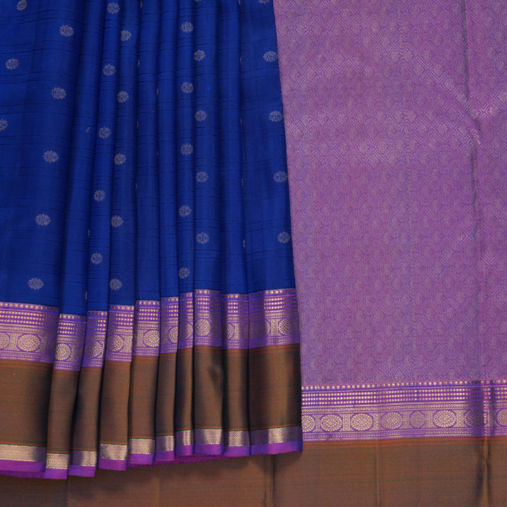Hayagrivas Handloom MS Blue Kanjivaram Silk Saree with Mehandi Green Border KBF977I25-1