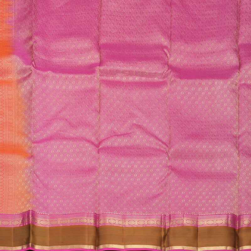Hayagrivas Handloom Orangish-Pink Kanjivaram Silk Saree with Mehandi Green Border KBF977I25-2