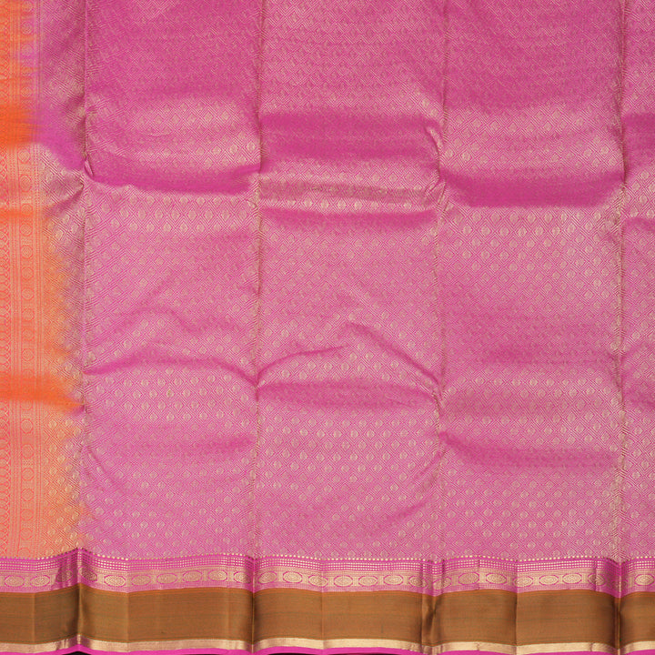 Hayagrivas Handloom Orangish-Pink Kanjivaram Silk Saree with Mehandi Green Border KBF977I25-2