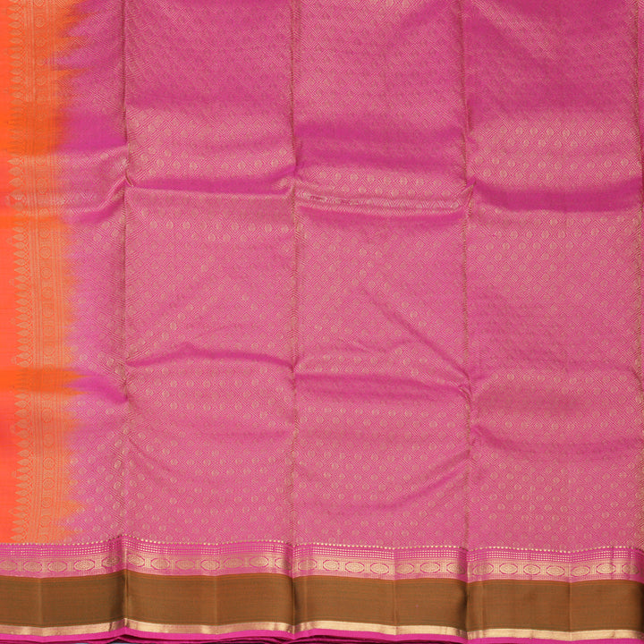 Hayagrivas Handloom Bright Orangish-Pink Kanjivaram Silk Saree with Mehandi Green Border KBF977I25-5