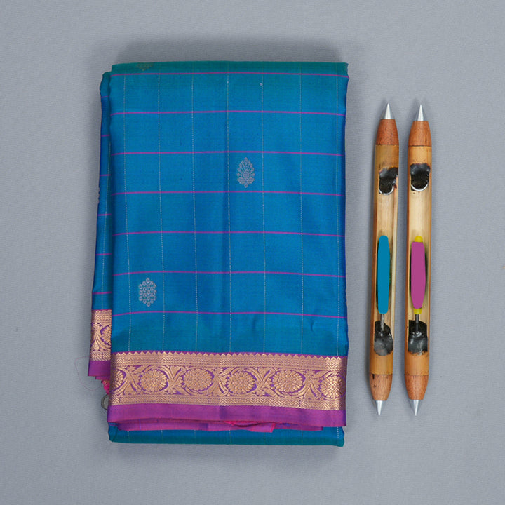 Hayagrivas Handloom Sky Blue Kanjivaram Silk Saree with Purple Border KBF977I5-7