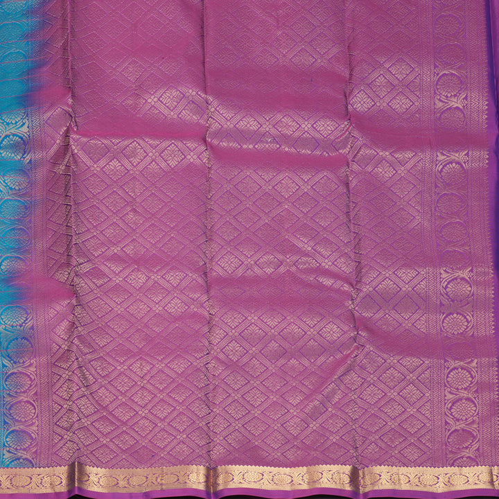 Hayagrivas Handloom Sky Blue Kanjivaram Silk Saree with Purple Border KBF977I5-7