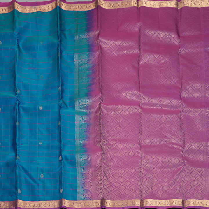 Hayagrivas Handloom Sky Blue Kanjivaram Silk Saree with Purple Border KBF977I5-7