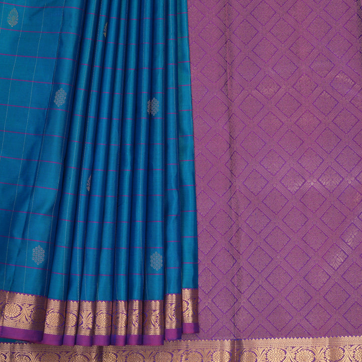 Hayagrivas Handloom Sky Blue Kanjivaram Silk Saree with Purple Border KBF977I5-7
