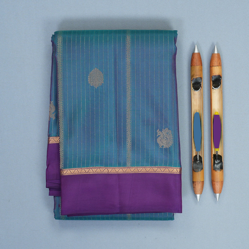 Hayagrivas Handloom Dual Tone (Blue &amp; Purple) Kanjivaram Silk Saree KBF977I8-4