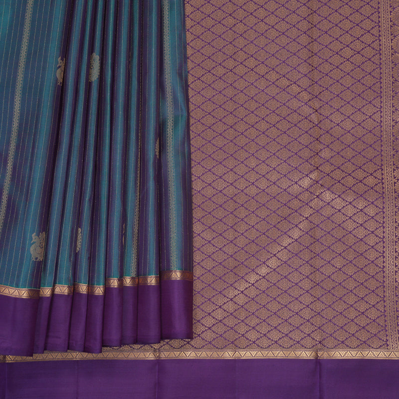 Hayagrivas Handloom Dual Tone (Blue &amp; Purple) Kanjivaram Silk Saree KBF977I8-4