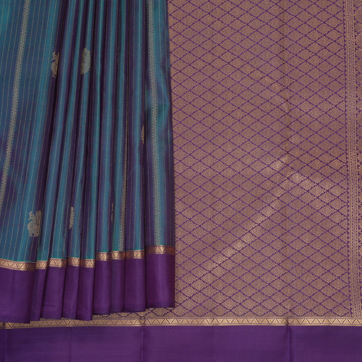 Hayagrivas Handloom Dual Tone (Blue &amp; Purple) Kanjivaram Silk Saree KBF977I8-4