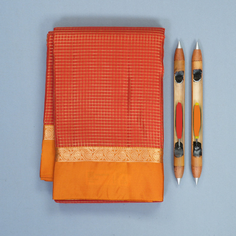 Hayagrivas Handloom Reddish-Orange Kanjivaram Silk Saree with Golden Orange Border KBF977I9-12