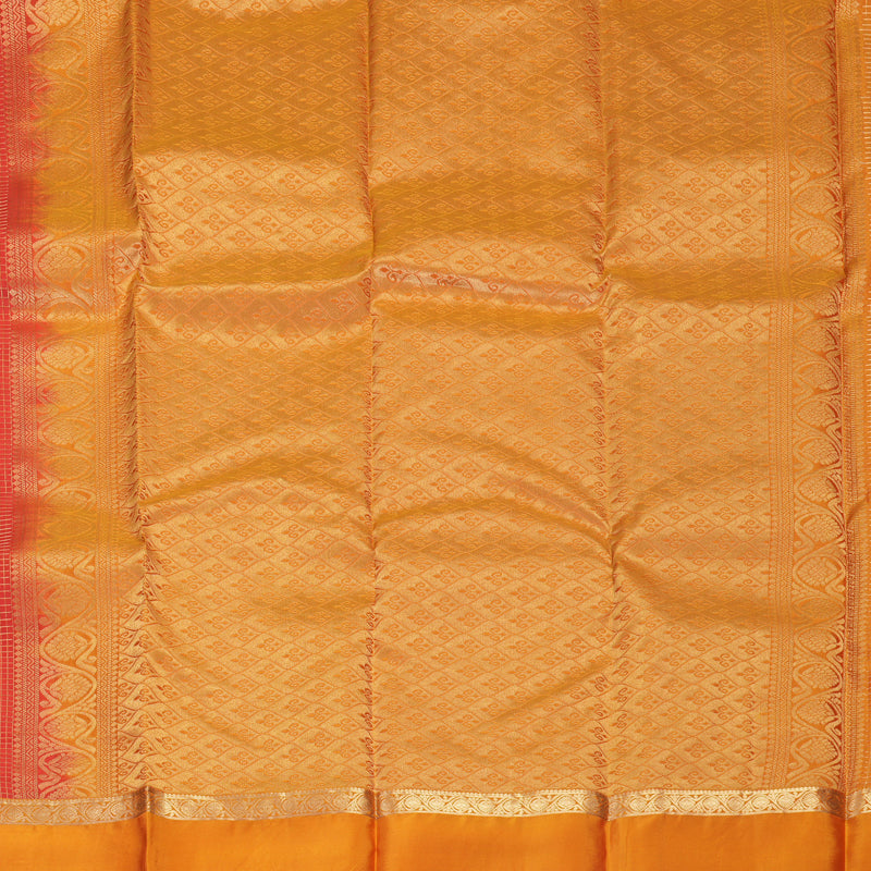 Hayagrivas Handloom Reddish-Orange Kanjivaram Silk Saree with Golden Orange Border KBF977I9-12