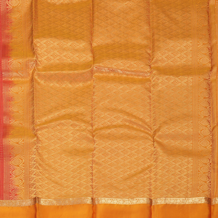 Hayagrivas Handloom Reddish-Orange Kanjivaram Silk Saree with Golden Orange Border KBF977I9-12