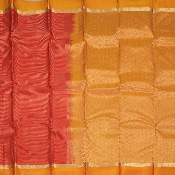 Hayagrivas Handloom Reddish-Orange Kanjivaram Silk Saree with Golden Orange Border KBF977I9-12