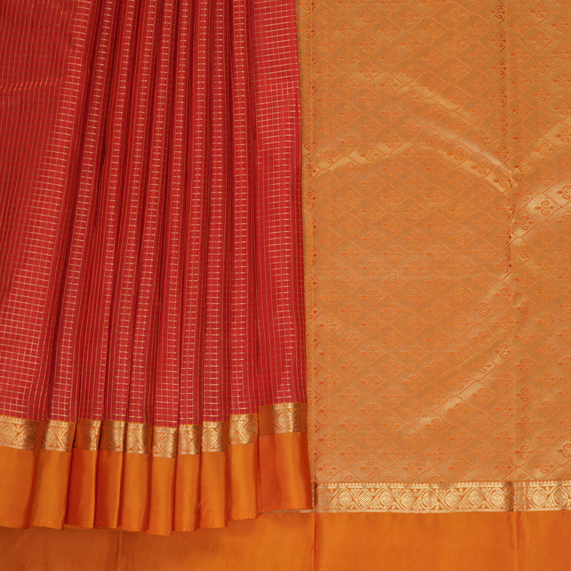 Hayagrivas Handloom Reddish-Orange Kanjivaram Silk Saree with Golden Orange Border KBF977I9-12
