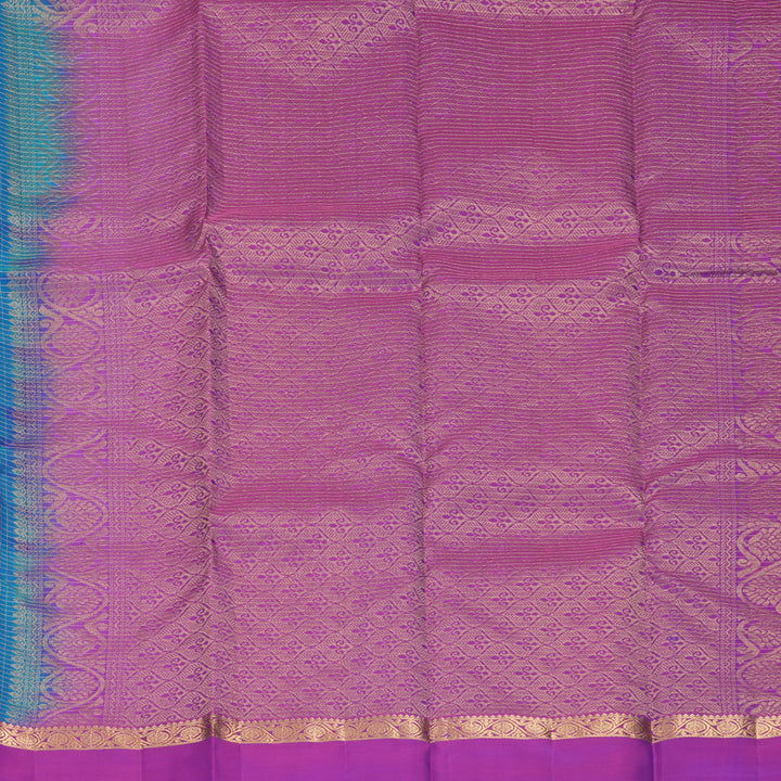 Hayagrivas Handloom Blue-Green Kanjivaram Silk Saree with Purple Border KBF977I9-14