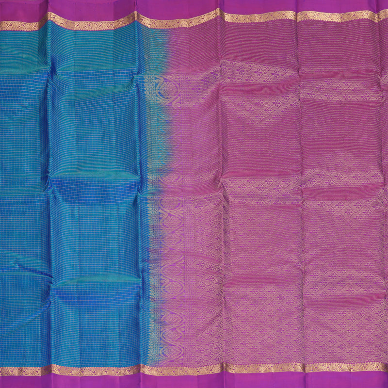 Hayagrivas Handloom Blue-Green Kanjivaram Silk Saree with Purple Border KBF977I9-14