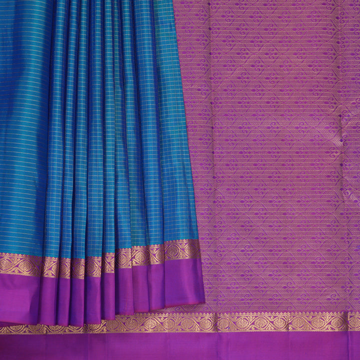 Hayagrivas Handloom Blue-Green Kanjivaram Silk Saree with Purple Border KBF977I9-14