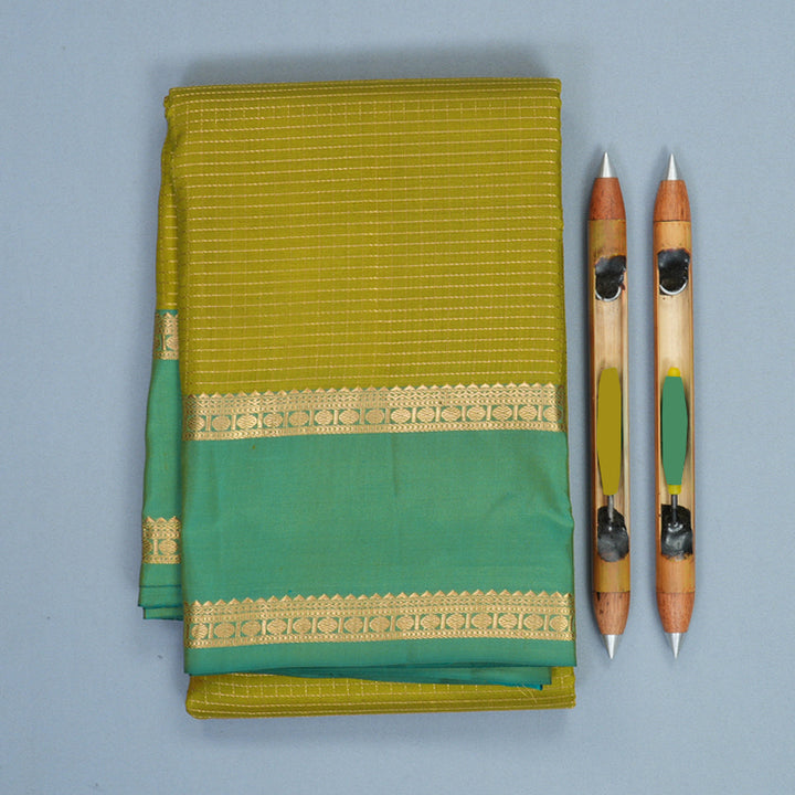 Hayagrivas Handloom Lime Green Kanjivaram Silk Saree with Sea Green Border KBF977I9-16