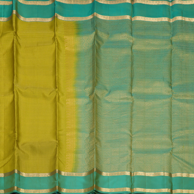 Hayagrivas Handloom Lime Green Kanjivaram Silk Saree with Sea Green Border KBF977I9-16