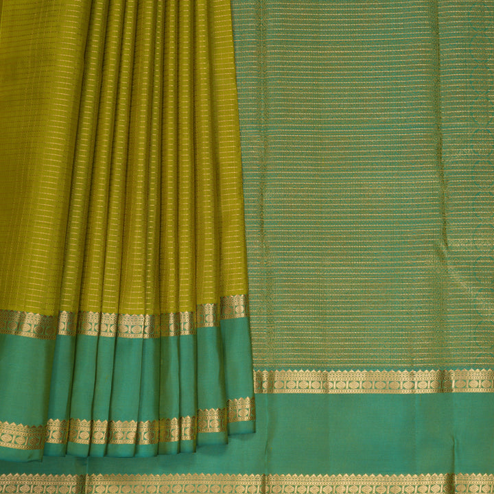 Hayagrivas Handloom Lime Green Kanjivaram Silk Saree with Sea Green Border KBF977I9-16