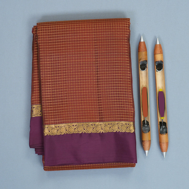 Hayagrivas Handloom Brown Kanjivaram Silk Saree with Purple Border KBF977I9-18