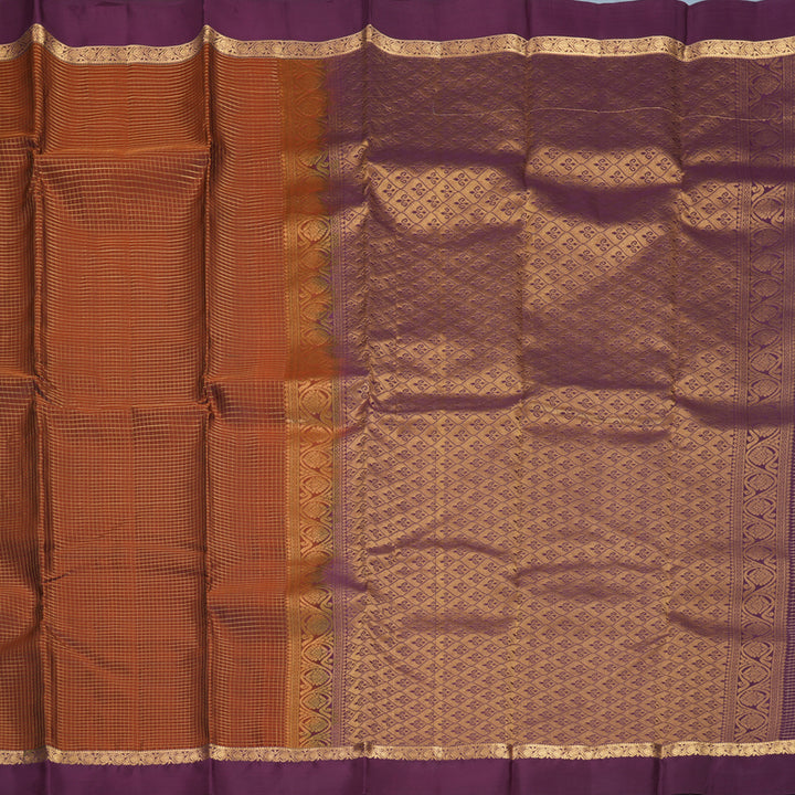Hayagrivas Handloom Brown Kanjivaram Silk Saree with Purple Border KBF977I9-18