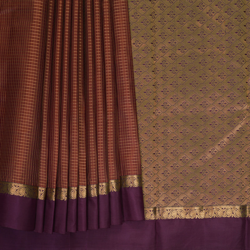 Hayagrivas Handloom Brown Kanjivaram Silk Saree with Purple Border KBF977I9-18